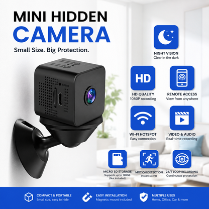 🕵️ Mini Security Camera 1080P – WiFi, Night Vision & Phone Alerts 📱