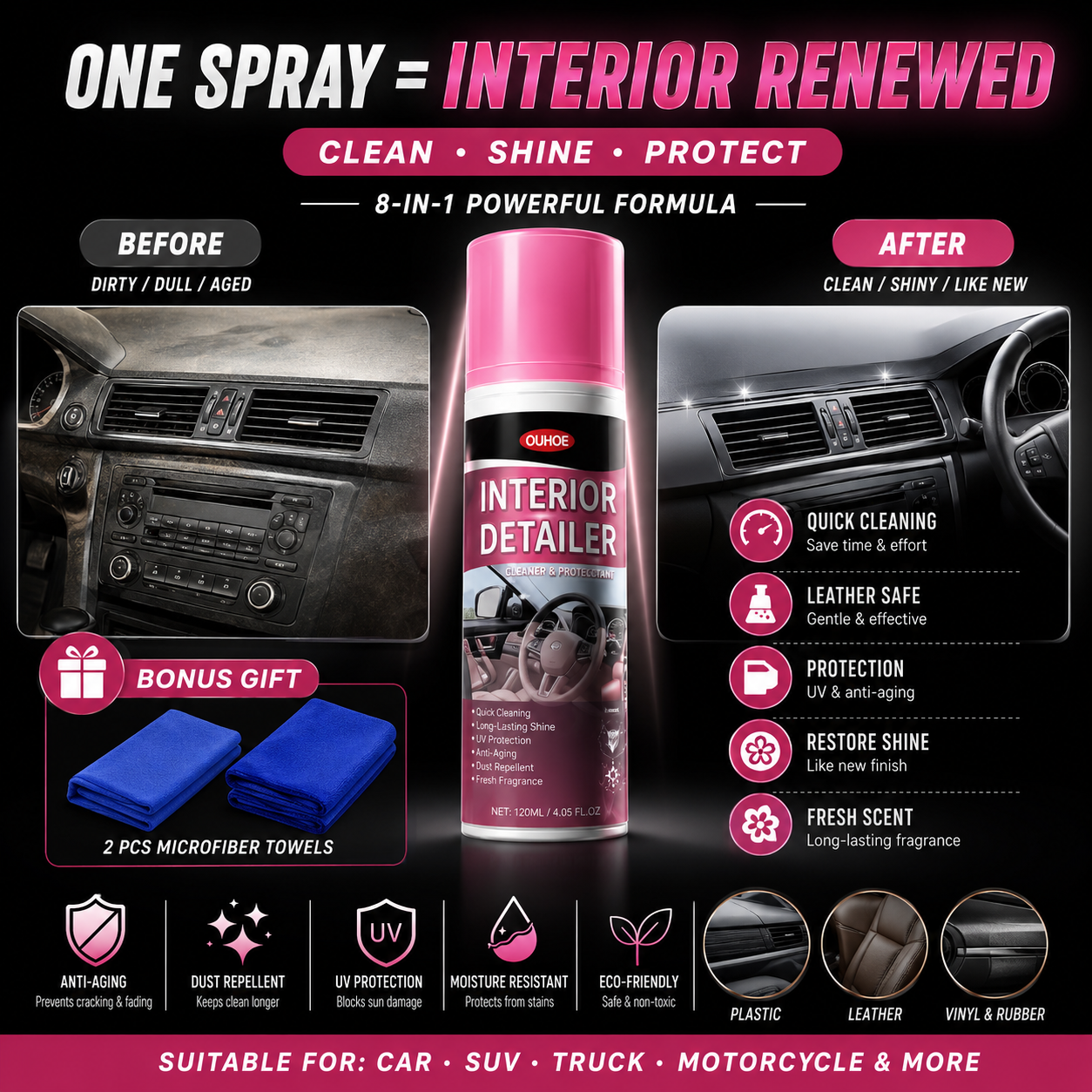 🚗 8-IN-1 Deep Clean Car Spray — Removes Any Stain 💥